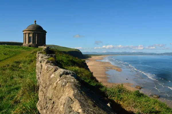 Mussenden Temple perched on the cliff edge at Downhill Demesne, overlooking the North Atlantic on Northern Ireland's Causeway Coast