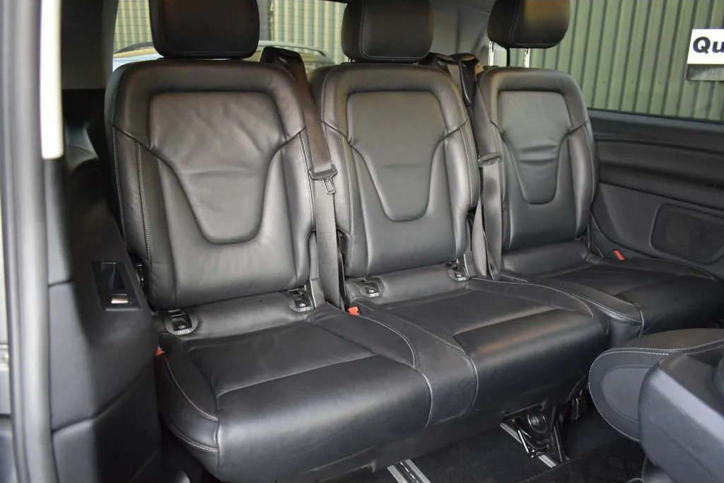 The leather rear seats inside a Mercedes-Benz V-Class used on Belfast Tours NI private tours