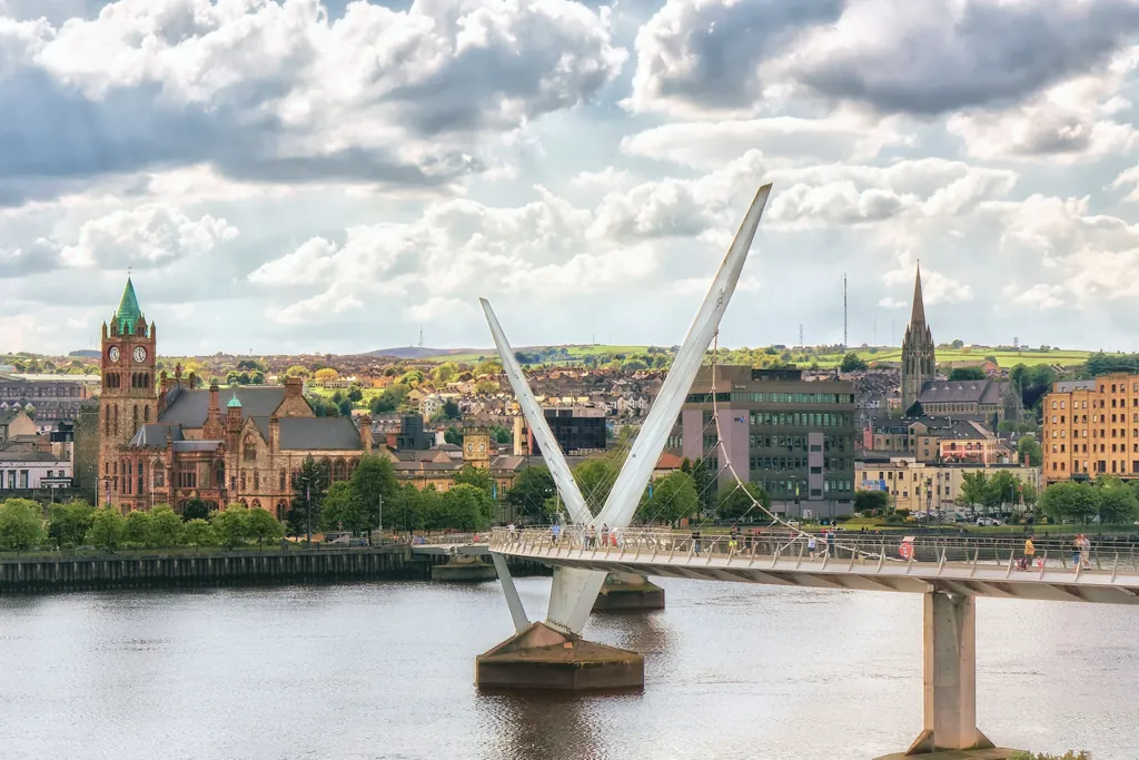 Peace Bridge Derry spanning the River Foyle in Northern Ireland