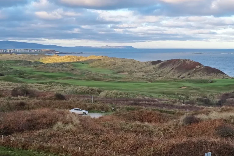 The Dunluce Links at Royal Portrush Golf Club running through the dunes above the Atlantic on the Causeway Coast