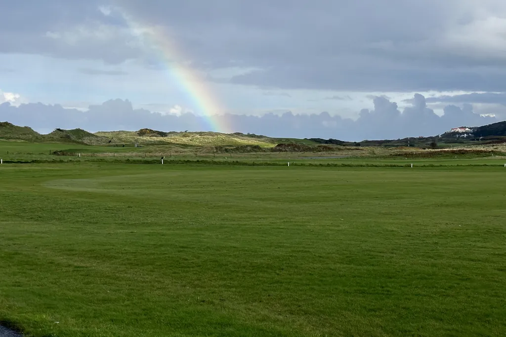 A rainbow over the links at Royal Portrush Golf Club on the north Antrim coast